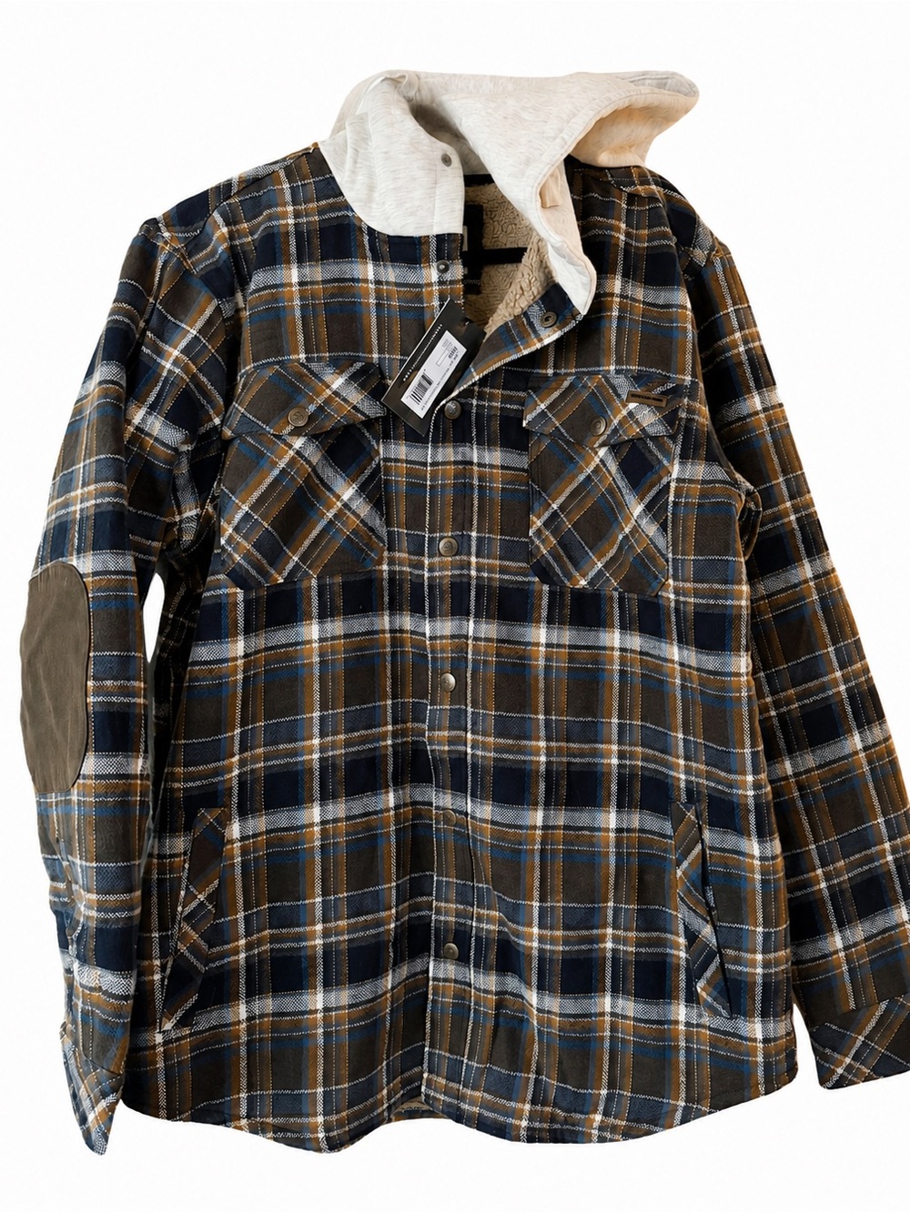 NWT Men's Plaid Hooded Shacket - Navy & Brown